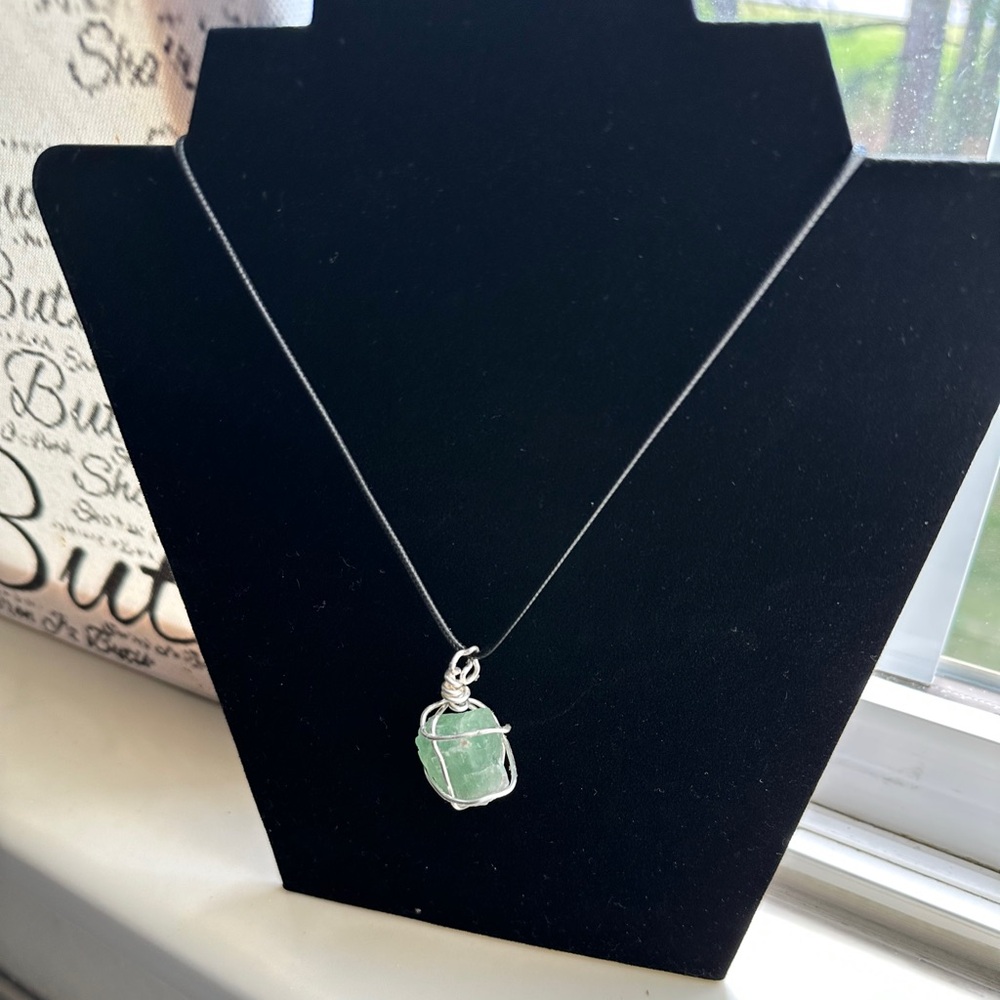 Flourite (Raw) Copper Wire Wrapped Silver Pendant Necklace.